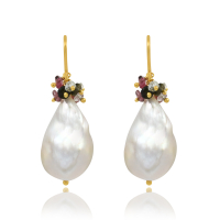 Pearl with multi Tourmaline Hanging earrings model E010176