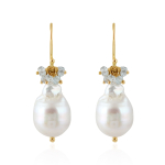 Parel en Aquamarijn Oorhangers model E010176