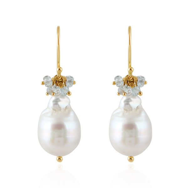 Parel en Aquamarijn Oorhangers model E010176