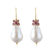 Parel en Toermalijn rose Oorhangers model E010176