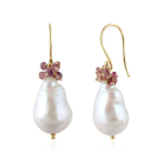 Parel en Toermalijn rose Oorhangers model E010176