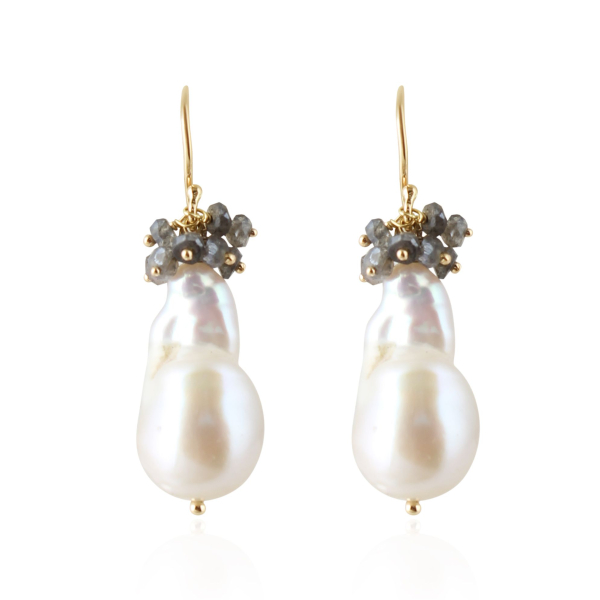 Parel en Labradoriet Oorhangers model E010176