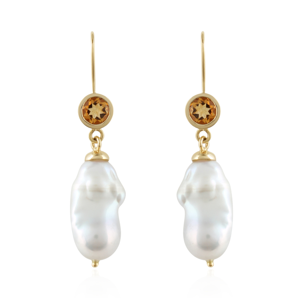 Parel met Citrien Oorhangers model E010187