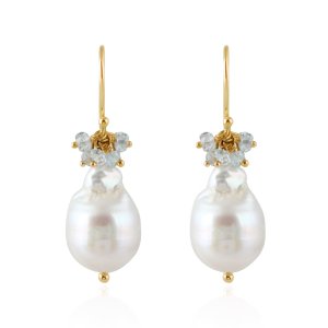 Parel en Aquamarijn Oorhangers model E010176