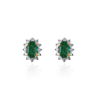 Smaragd met diamant Oorstekers model E011732