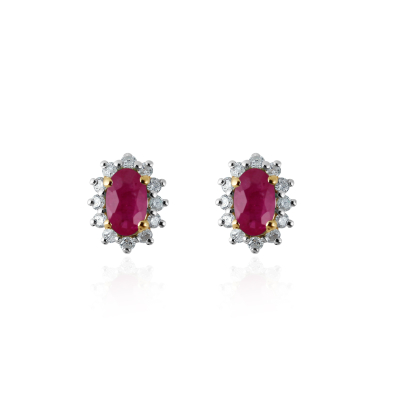 Robijn met diamant Oorstekers model E011732