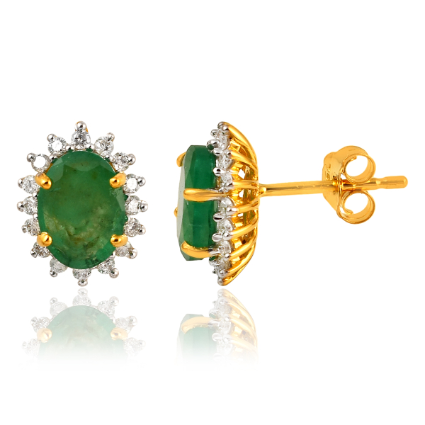 Smaragd met diamant Oorstekers model S0005