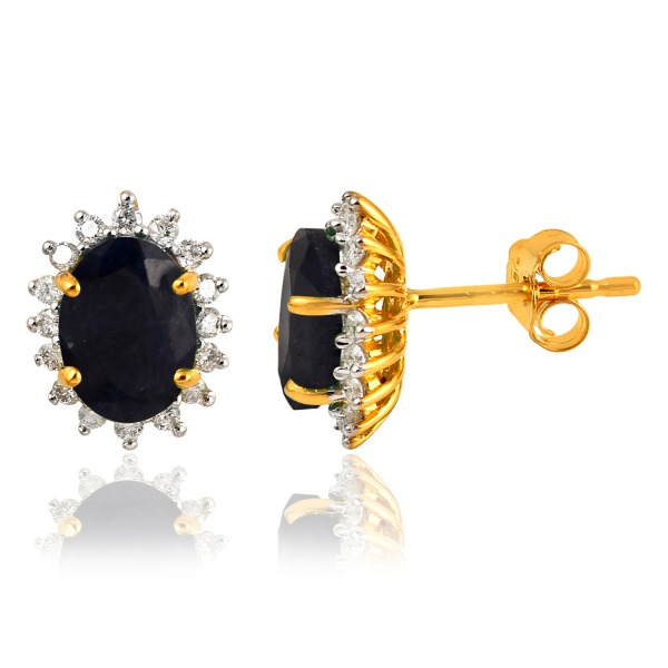 Blauwe Saffier met diamant Oorstekers model S0005