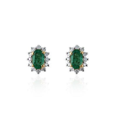 Smaragd met diamant Oorstekers model E011732
