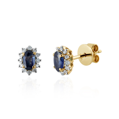 Blauwe Saffier met diamant Oorstekers model E011732