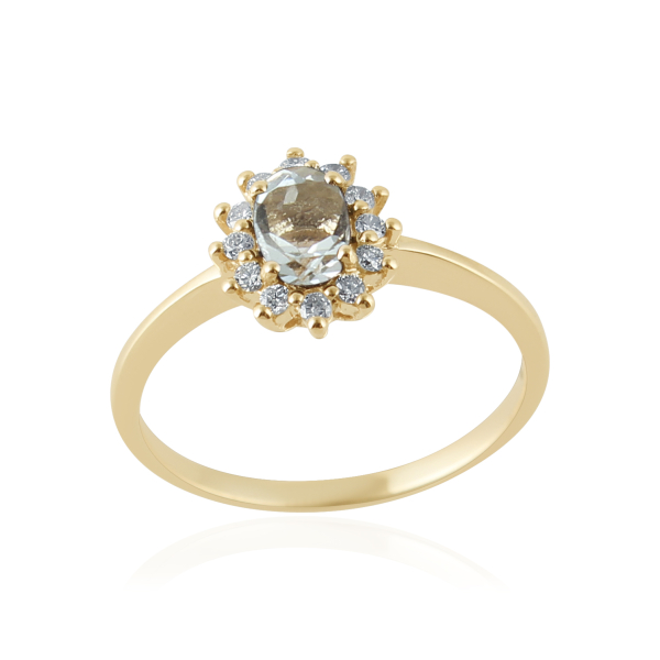 Aquamarijn met diamant Ring model R11846