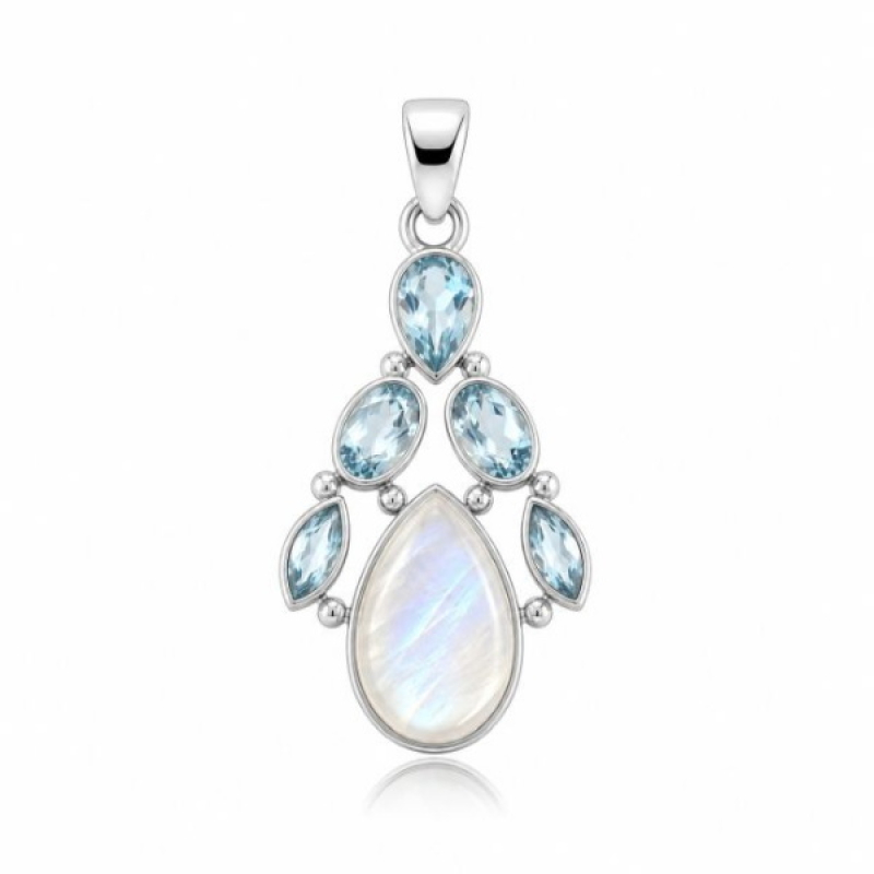Rainbow Moonstone met Blue Topaz Pendant model P6-044