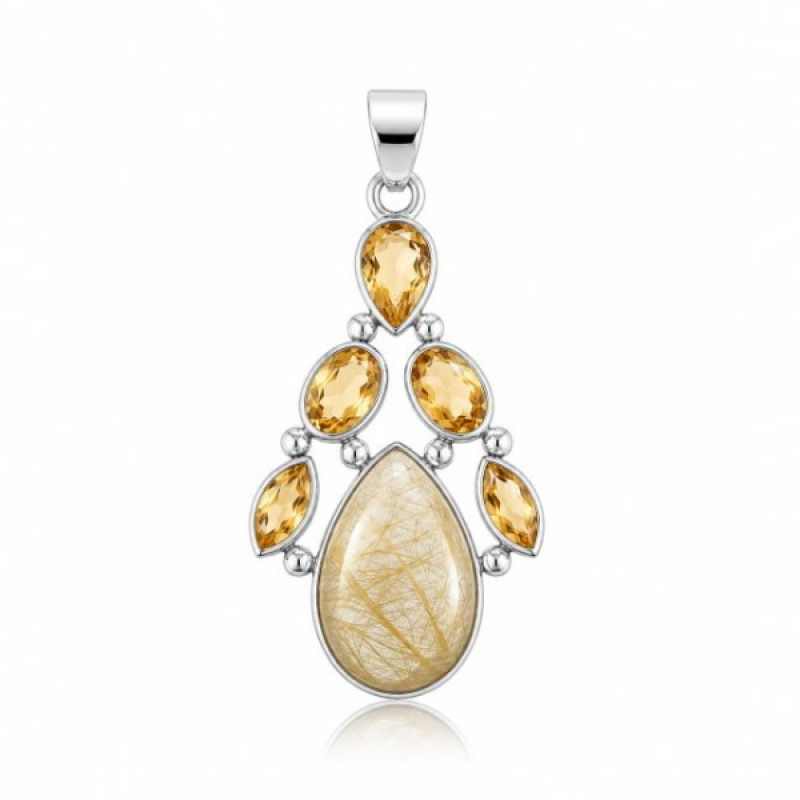 Rutilated Quartz with Citrine Pendant model P6-044