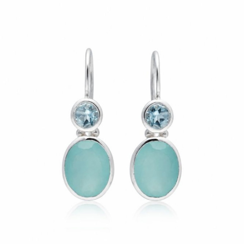 Chalcedoon met Blauwe Topaas Oorhanger model E5-062