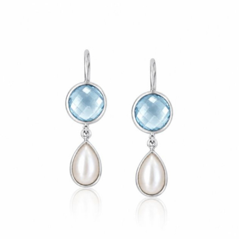 Blue Topaz with pearl Hanging earring model E6-005