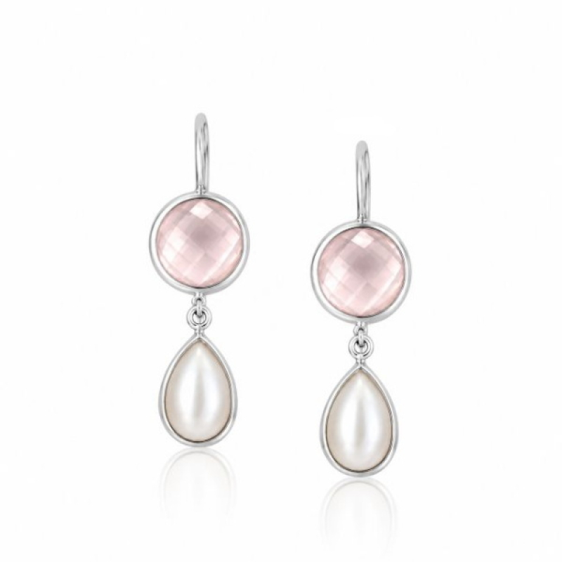 Rose Quartz with pearl Hanging earring model E6-005