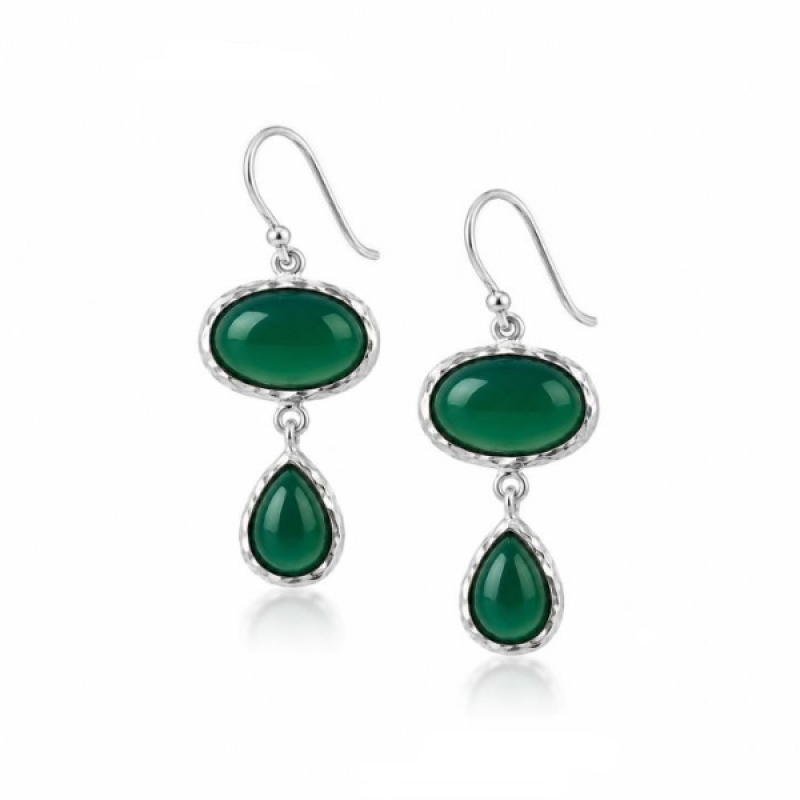 Groene onyx Oorhanger model E6-007