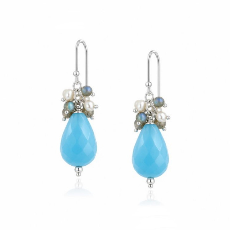 Chalcedoon aqua Oorhanger model E6-008