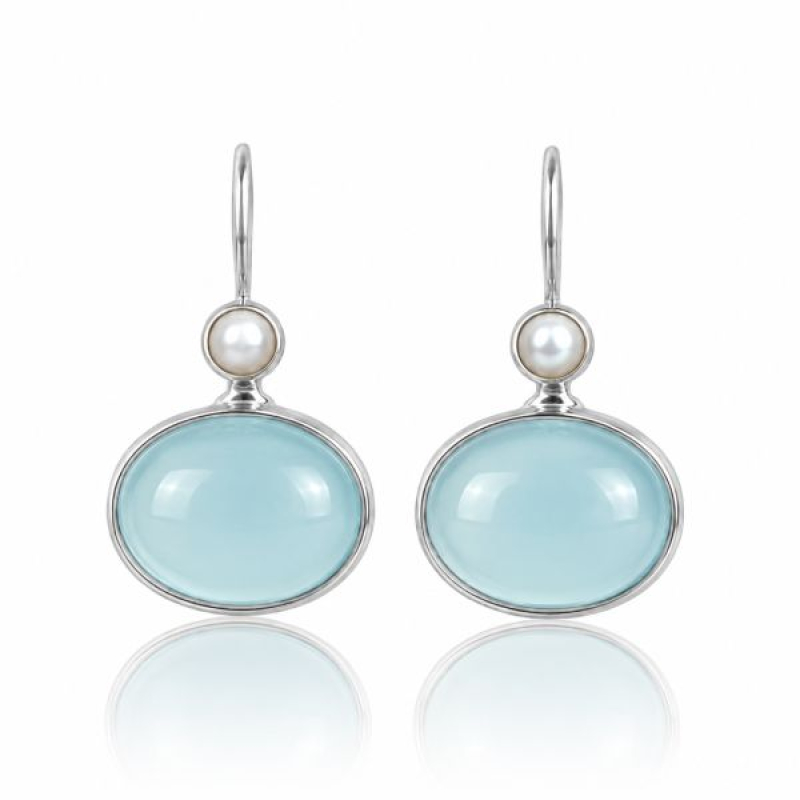 Chalcedoon met Parel Oorhanger model E6-026