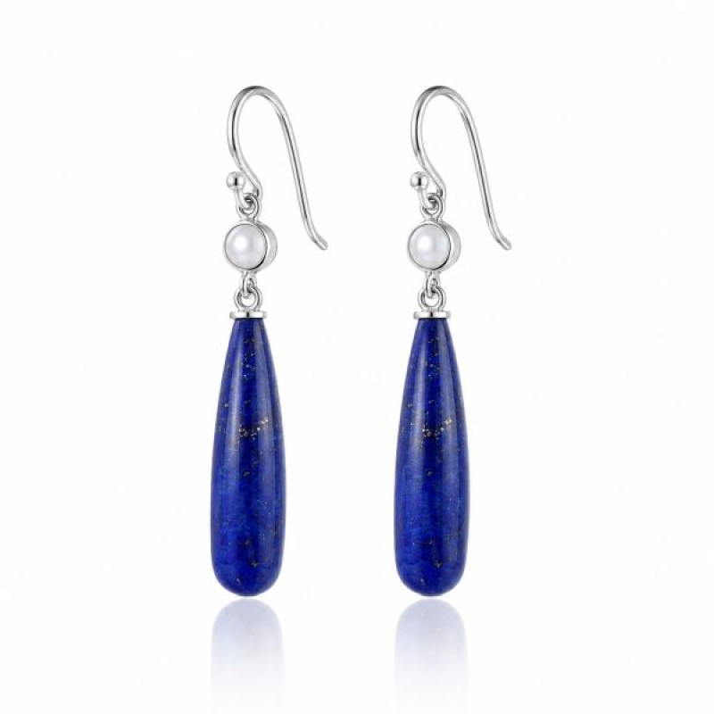 Lapis Lazuli met Parel Oorhanger model E6-044