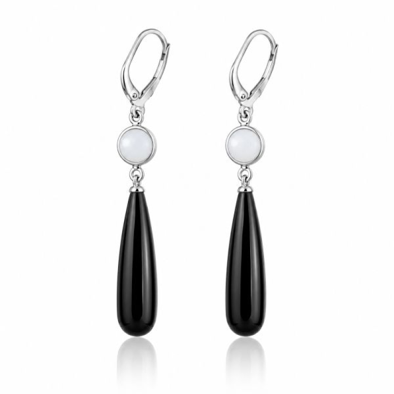 Onyx met witte Agaat Oorhanger model E6-044