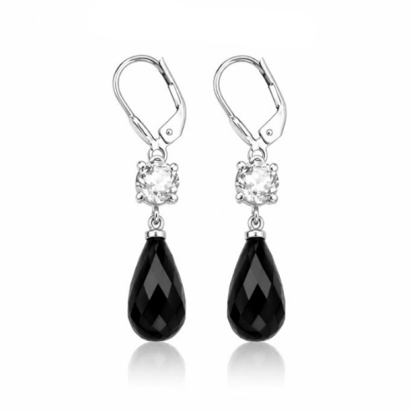 Onyx met Bergkristal Oorhanger model E7-018