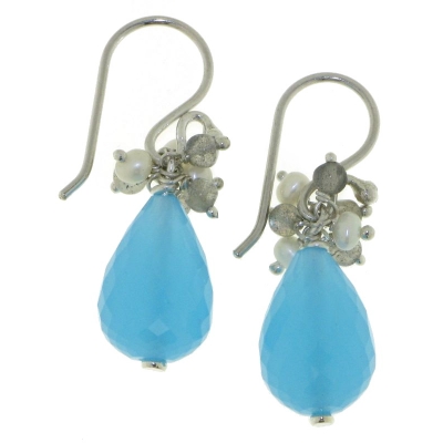 Chalcedoon aqua Oorhanger model E6-008