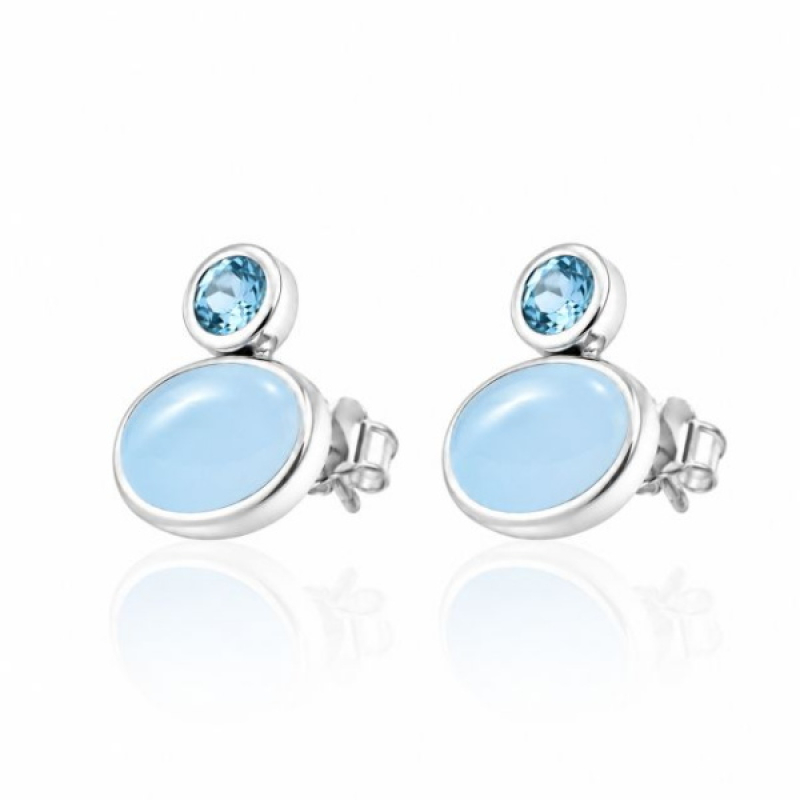 Chalcedoon en Blauwe topaas Oorsteker model S9-014