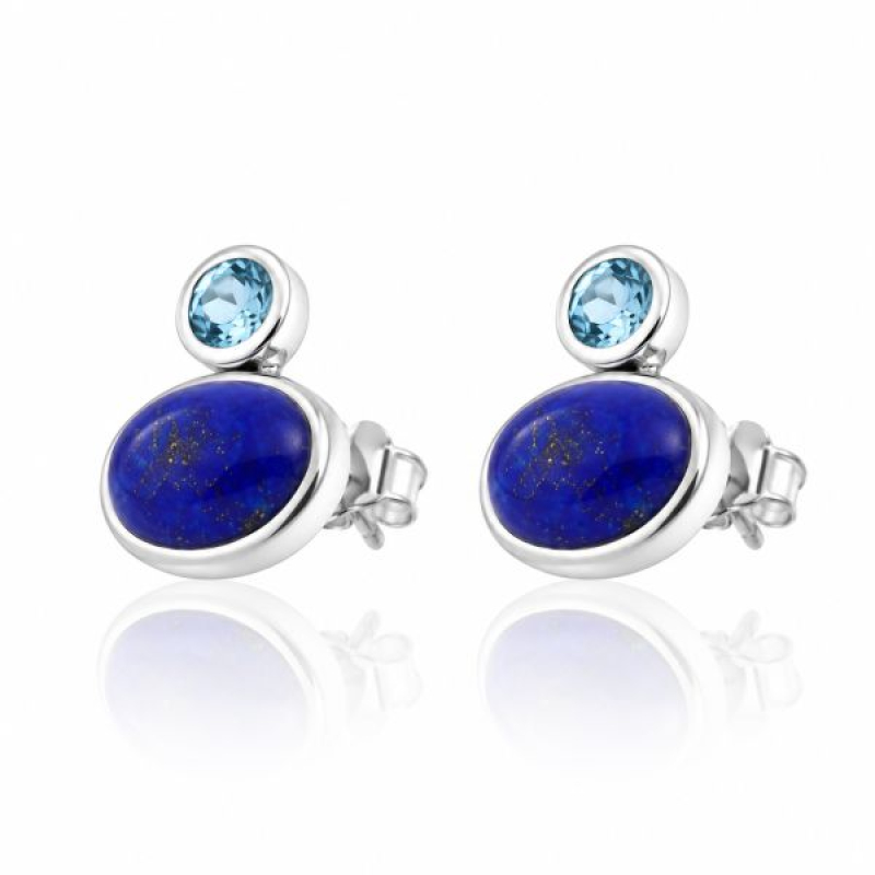 Lapis Lazuli en Blauwe topaas Oorsteker model S9-014