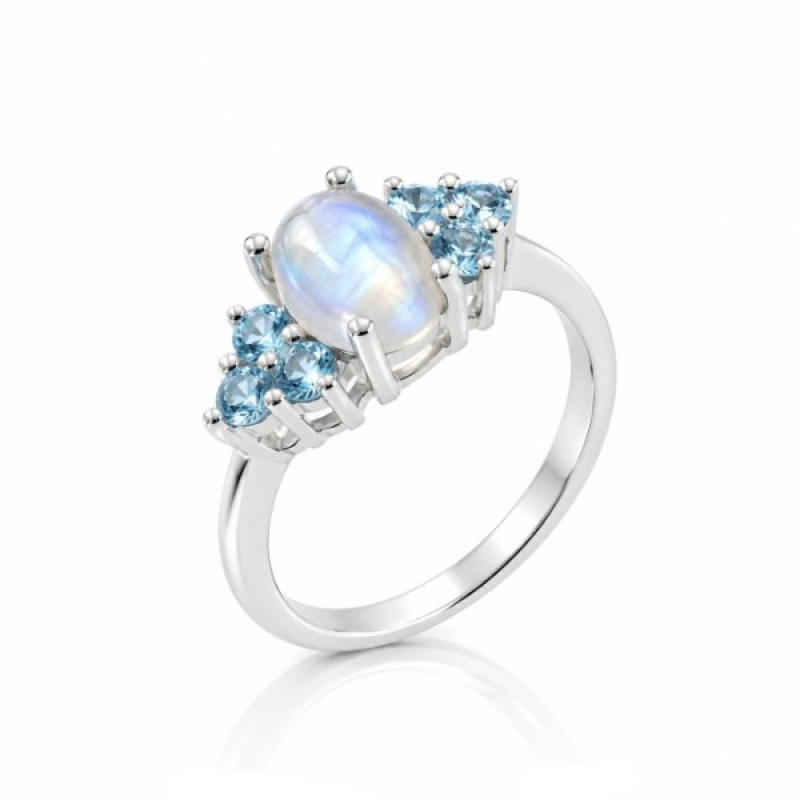 Regenboog Maansteen met Blauwe Topaas Ring model R7-042